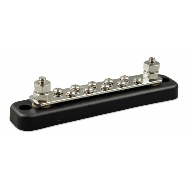 DC Verdeelrail 150A 2x M6 met 10 schroeven inclusief ABS kap 