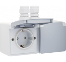 Spuitwaterdicht dubbel horizontaall stopcontact 16 A/250VC met twee M20-ingangen